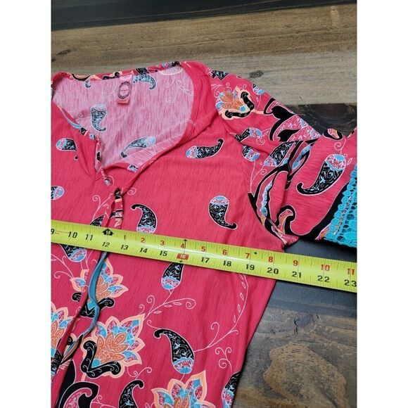 Honeyme Curvy Boho Paisley Pink Midi Dress Front Tie Floral Lace Beach Size XXXL - Picture 5 of 7